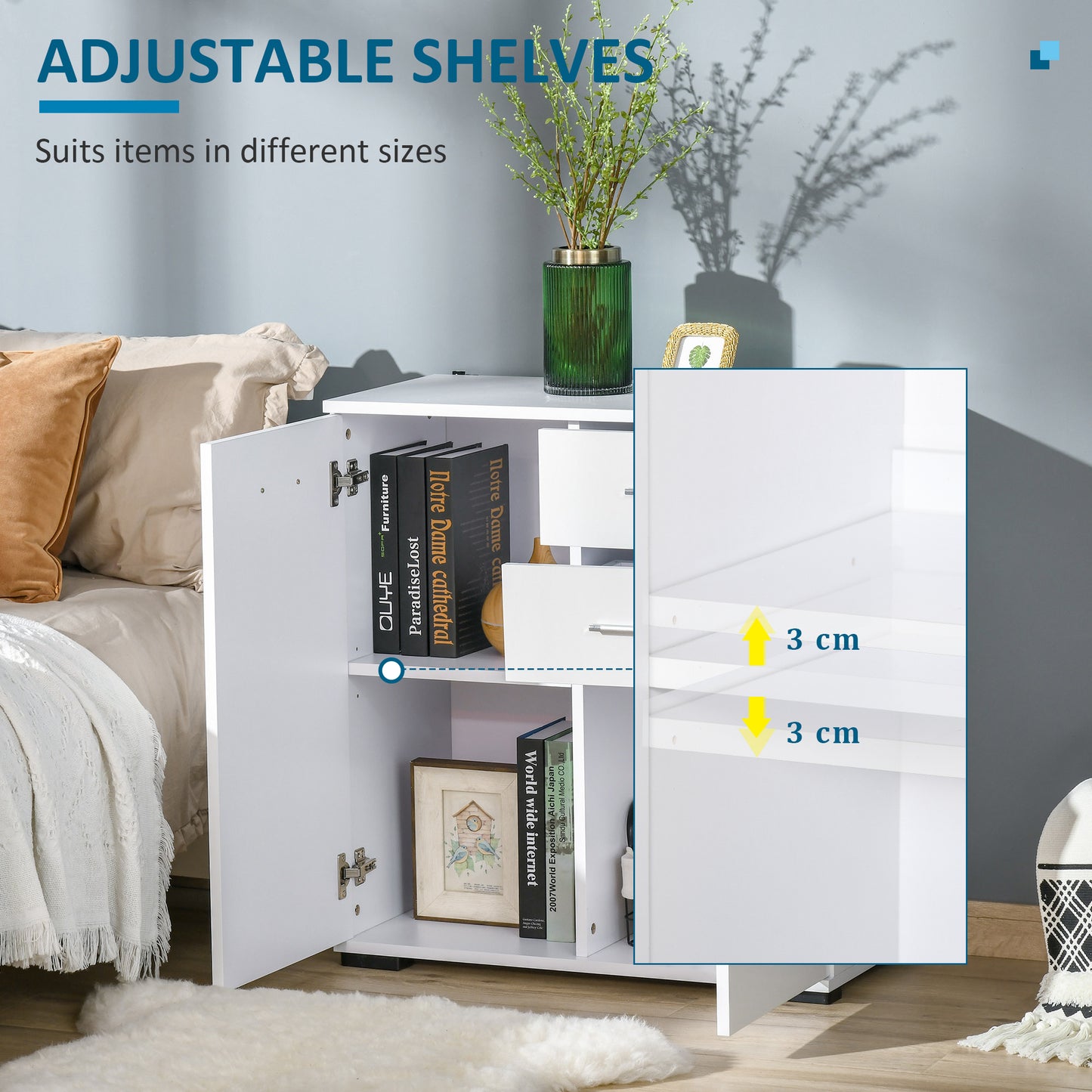 Cabinet Sideboard Cupboard Buffet Solo High Gloss Front Face Door Drawer