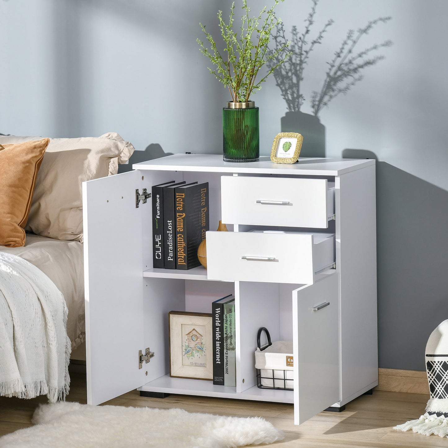 Cabinet Sideboard Cupboard Buffet Solo High Gloss Front Face Door Drawer