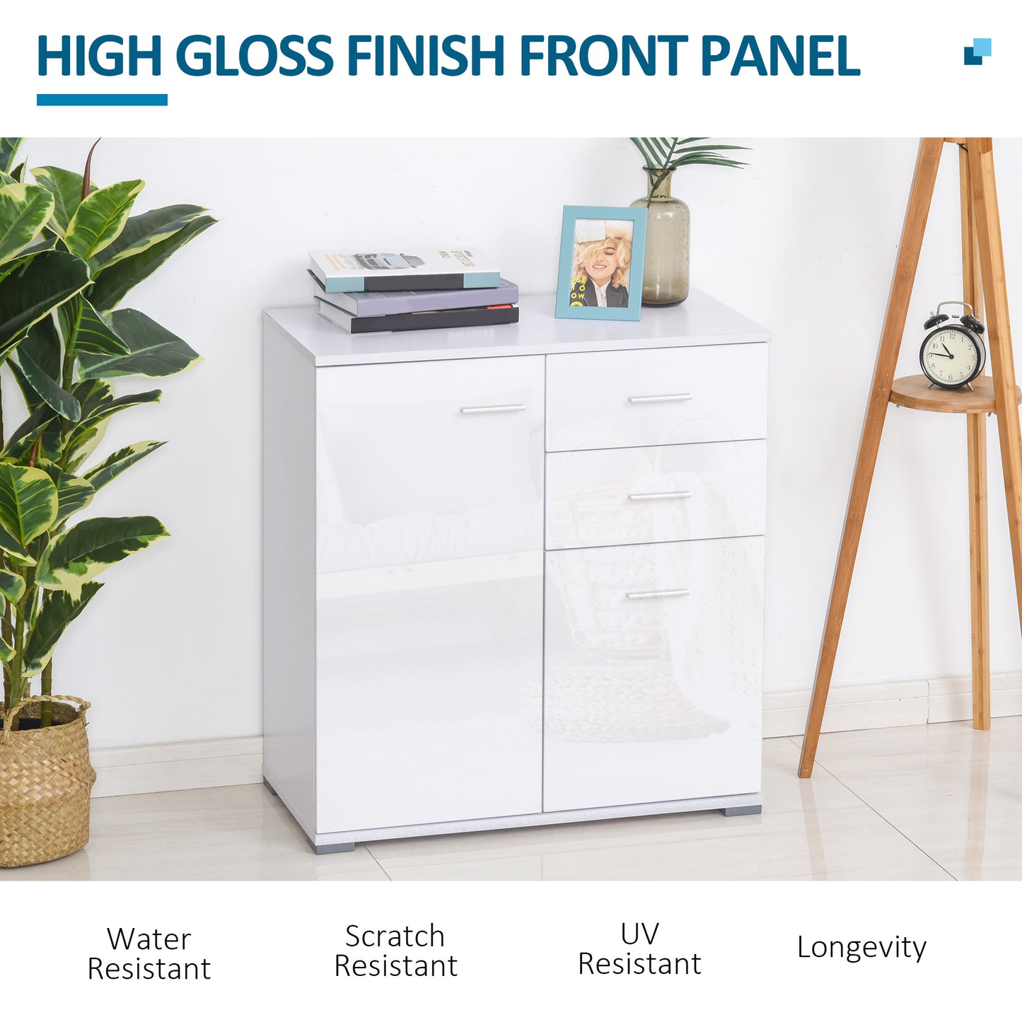 Cabinet Sideboard Cupboard Buffet Solo High Gloss Front Face Door Drawer