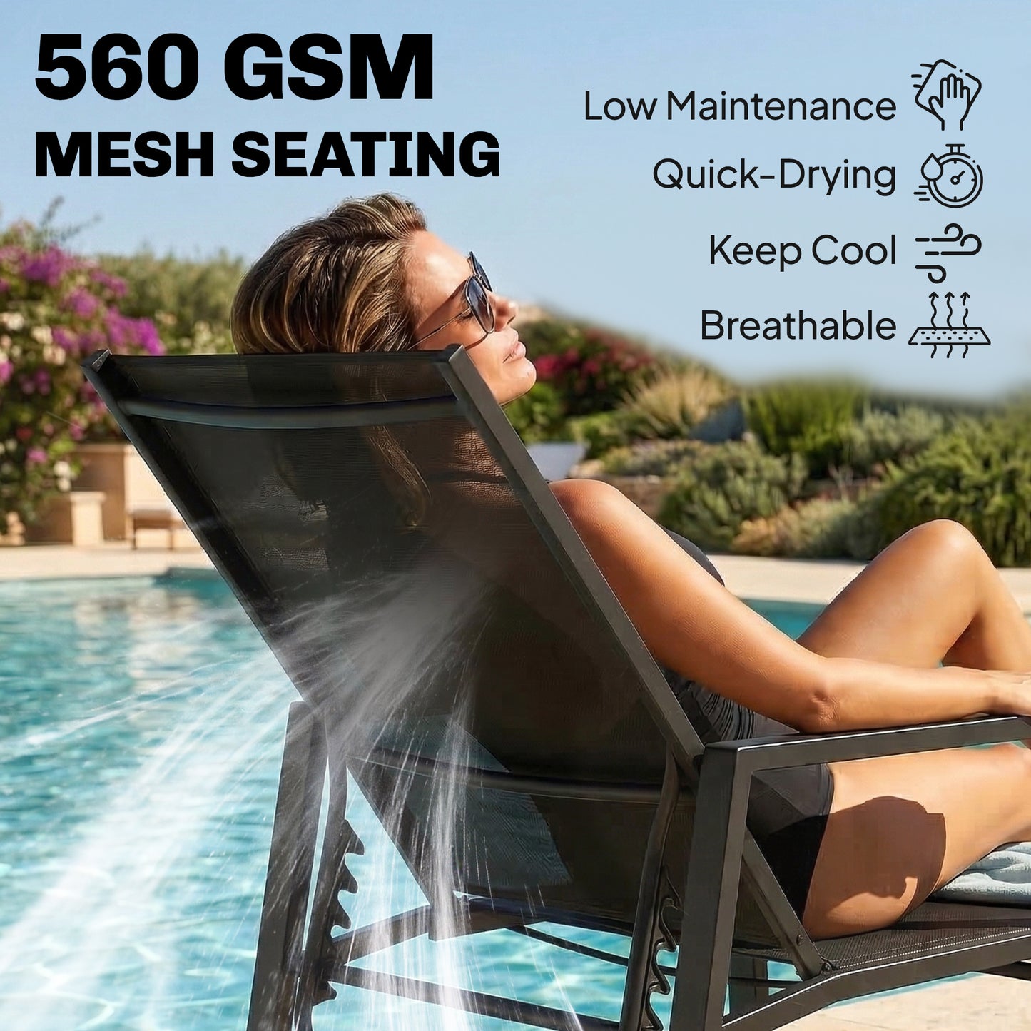 Sun Loungers Set of 2 w/ Retractable Footrest 5-Position Adjustable