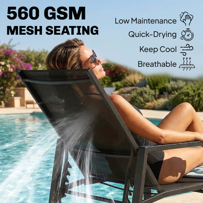 Sun Loungers Set of 2 w/ Retractable Footrest 5-Position Adjustable