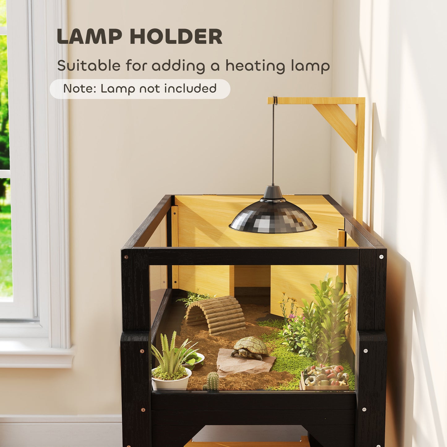 Wooden Tortoise House with Storage Shelf, Clear Observation Windows