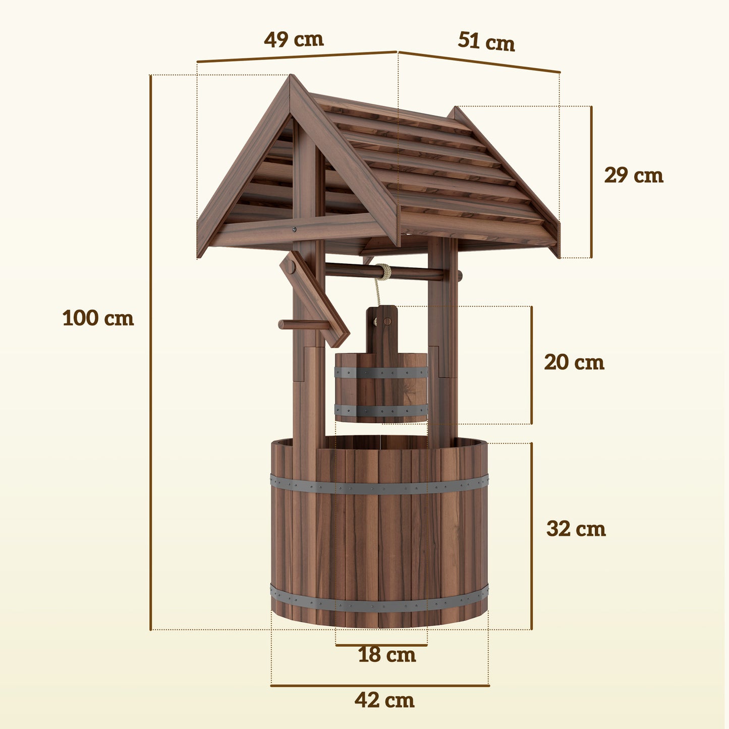 Wooden Wishing Well Planter, Flower Planter with Drainage Hole