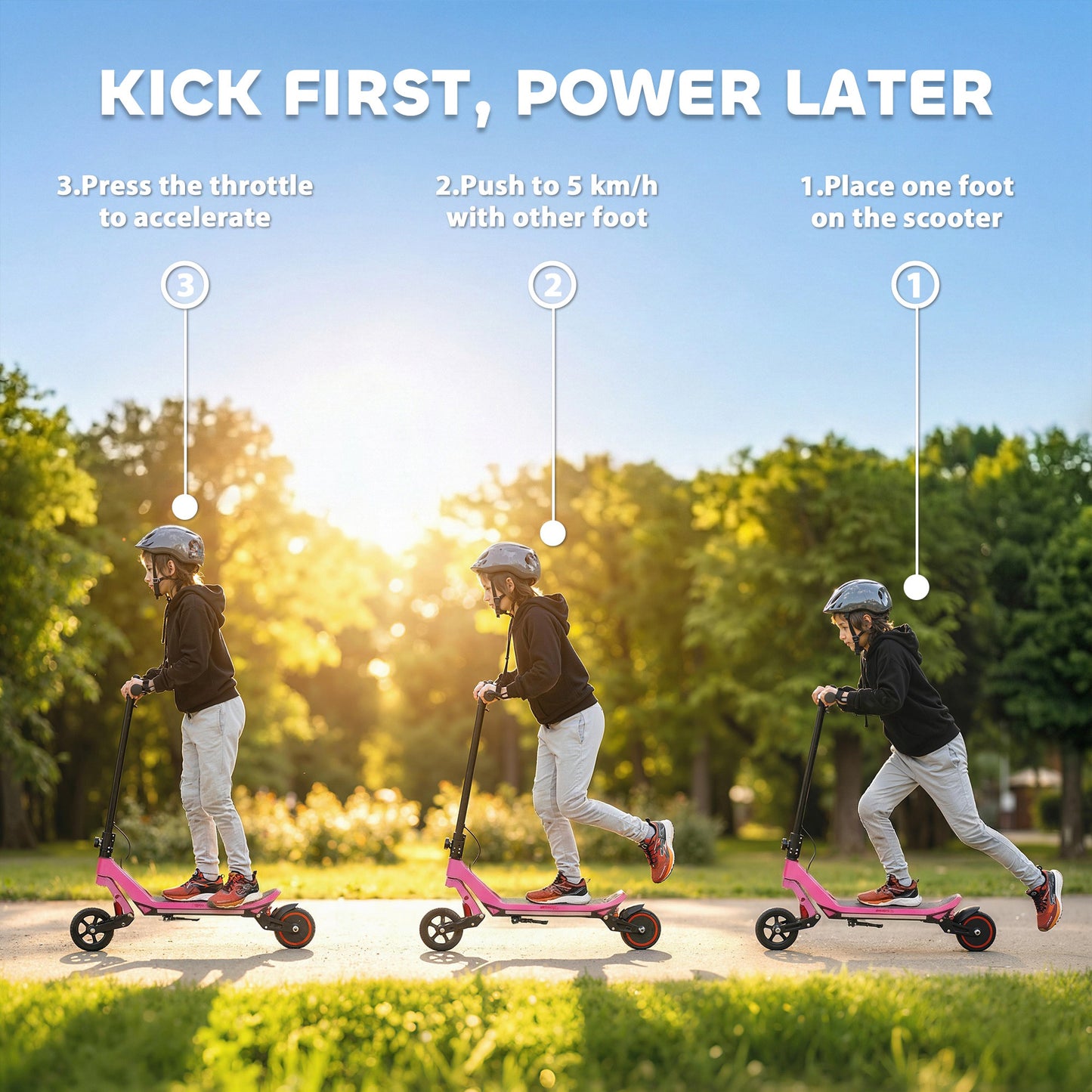 Electric Scooter for Kids, Foldable E Scooter for Age Age 6+ Pink