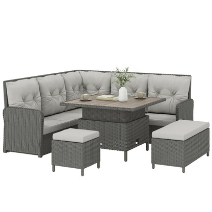 6 PCs Rattan Garden Furniture Sectional Corner Sofa, Dark Grey