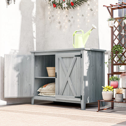 Wooden Garden Shed Tool Cabinet 110 x 60 x 88.5 cm, Light Grey
