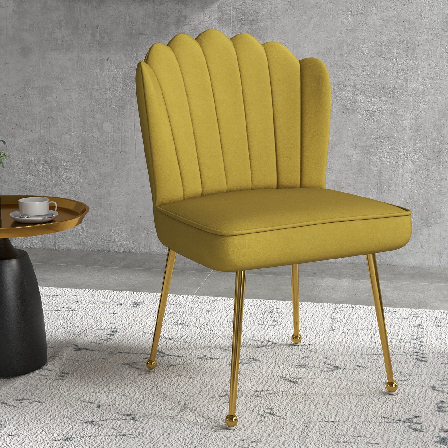 Velvet-Feel Shell Accent Chair Home Bedroom Lounge Metal Legs Yellow