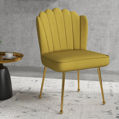 Velvet-Feel Shell Accent Chair Home Bedroom Lounge Metal Legs Yellow