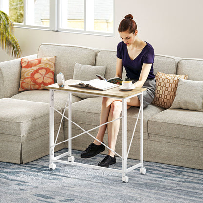 Folding Desk on Wheels, Writing Table for Home Office, Natural