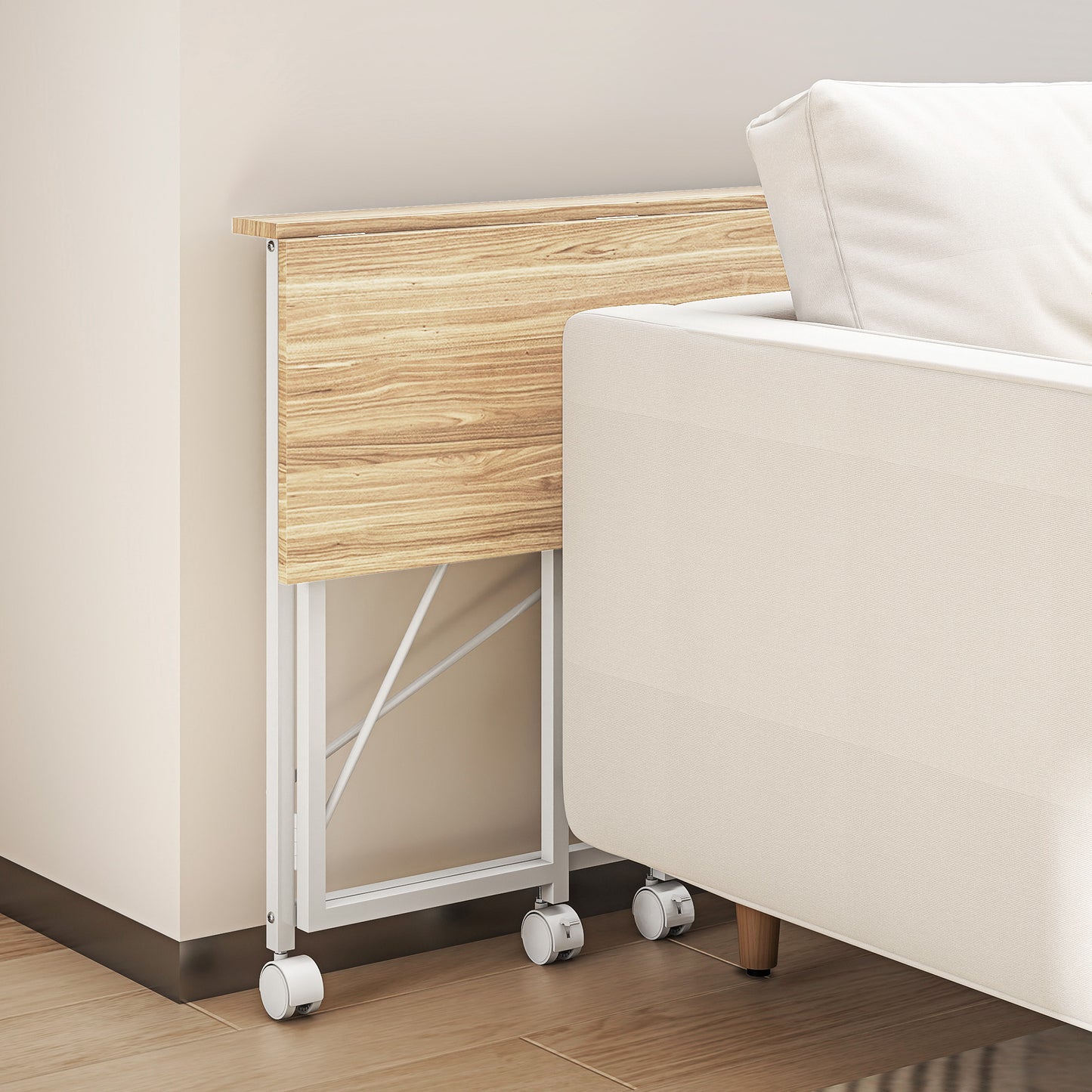 Folding Desk on Wheels, Writing Table for Home Office, Natural