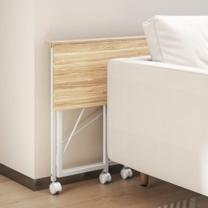 Folding Desk on Wheels, Writing Table for Home Office, Natural