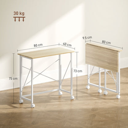 Folding Desk on Wheels, Writing Table for Home Office, Natural
