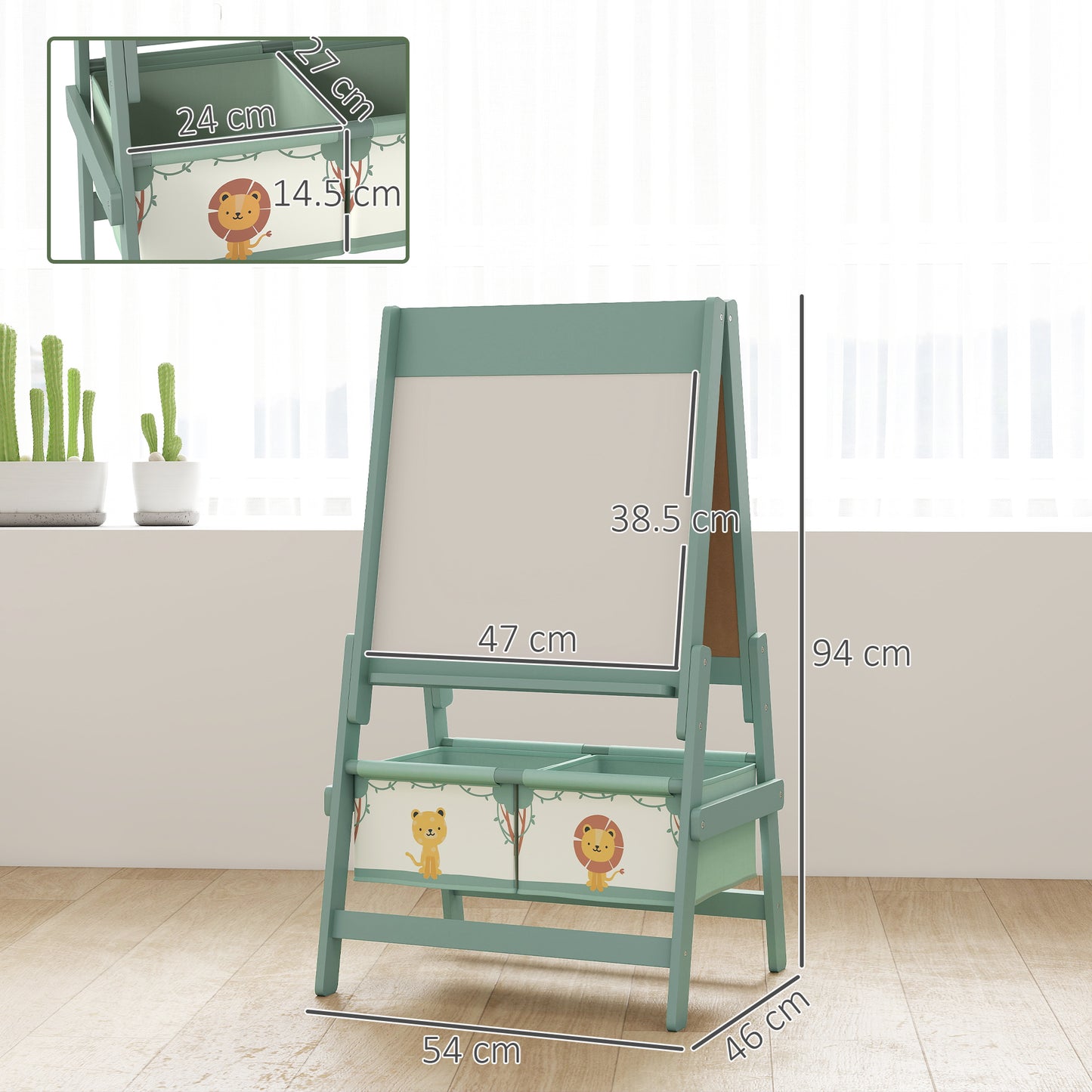 3-in-1 Kids Easel, Double-Sided Art Easel with Paper Roll, Green