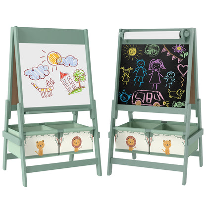 3-in-1 Kids Easel, Double-Sided Art Easel with Paper Roll, Green