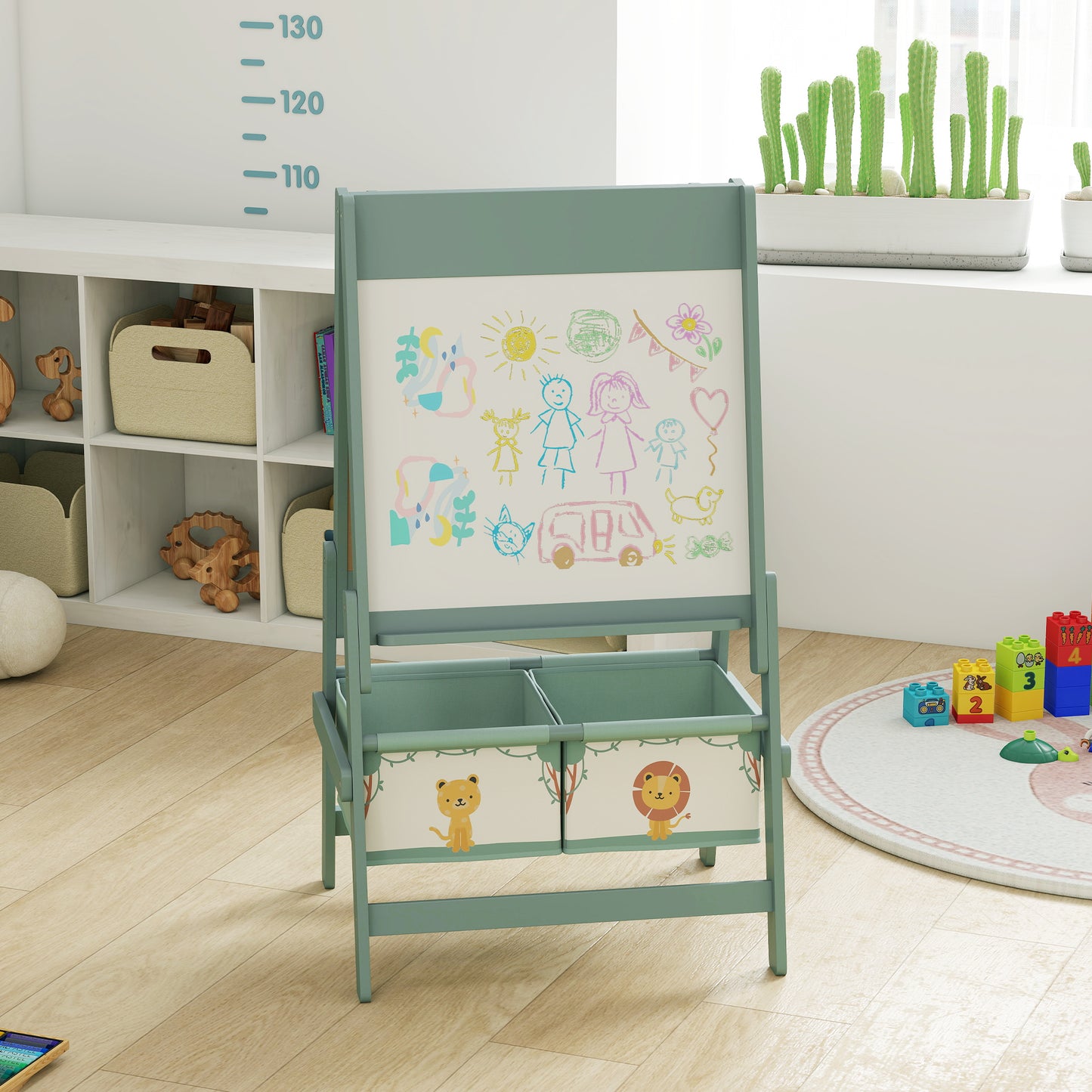 3-in-1 Kids Easel, Double-Sided Art Easel with Paper Roll, Green