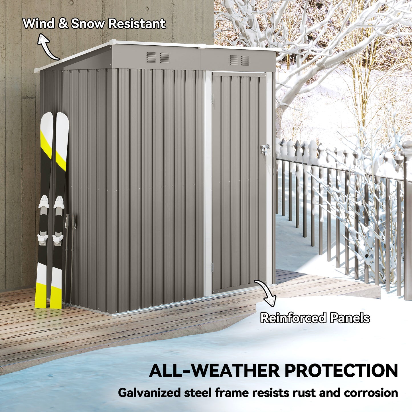 5 x 3 ft Lean-to Garden Shed, Outdoor Storage Shed, Light Grey