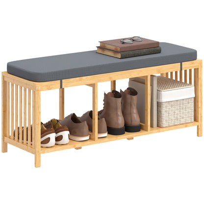 Shoe Rack with Seat, Bamboo Storage Bench, Natural Wood Finish