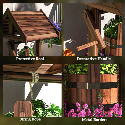 Wooden Wishing Well Planter, Flower Planter with Drainage Hole