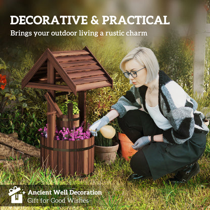 Wooden Wishing Well Planter, Flower Planter with Drainage Hole