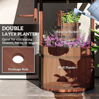 Wooden Wishing Well Planter, Flower Planter with Drainage Hole