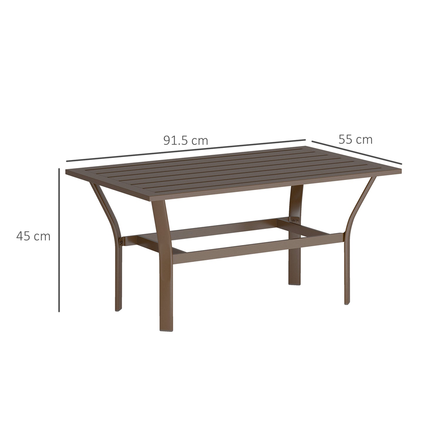 Metal Garden Coffee Table with Slatted Tabletop, Brown