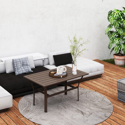 Metal Garden Coffee Table with Slatted Tabletop, Brown
