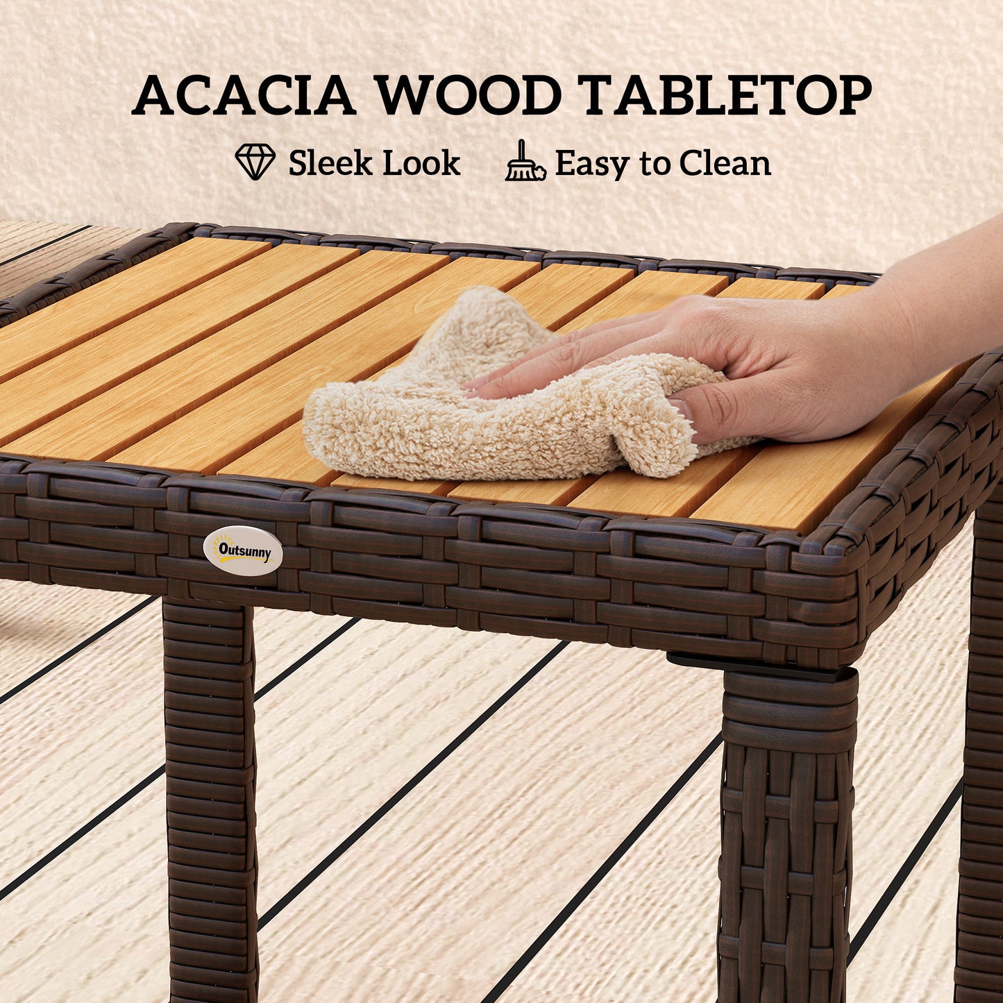 3-Piece Rattan Bistro Set with Acacia Wood Table, White