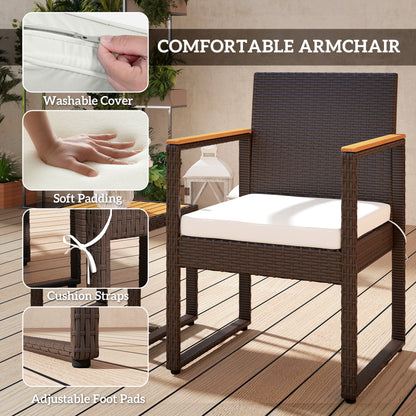 3-Piece Rattan Bistro Set with Acacia Wood Table, White