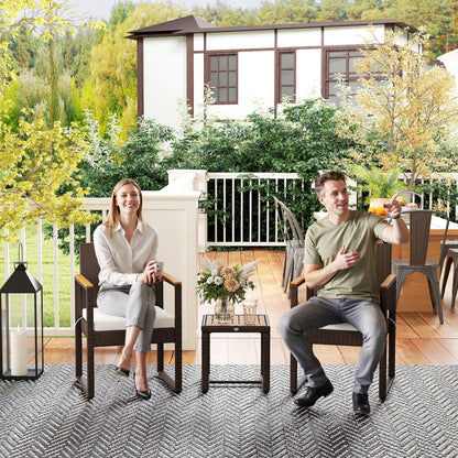 3-Piece Rattan Bistro Set with Acacia Wood Table, White