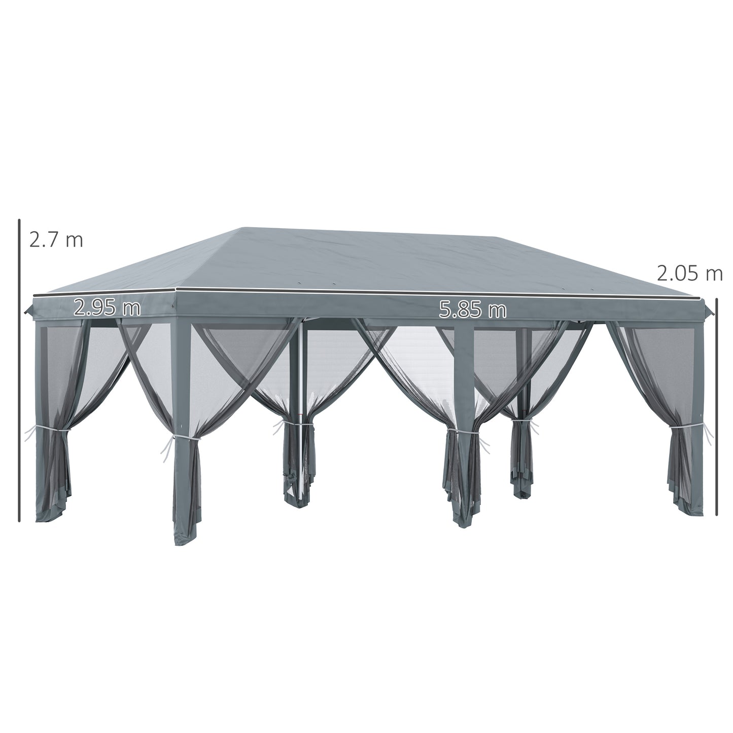 6 x 3m Pop Up Party Tent Canopy with 6 Removable Sidewalls Grey