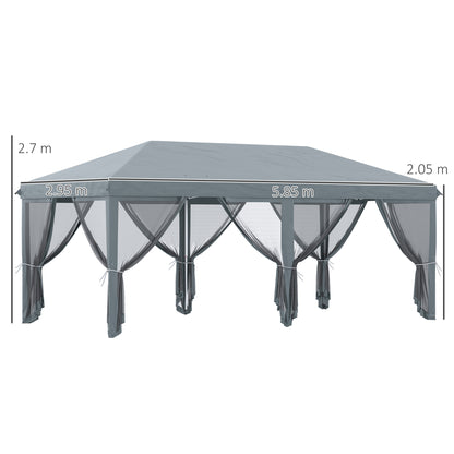 6 x 3m Pop Up Party Tent Canopy with 6 Removable Sidewalls Grey