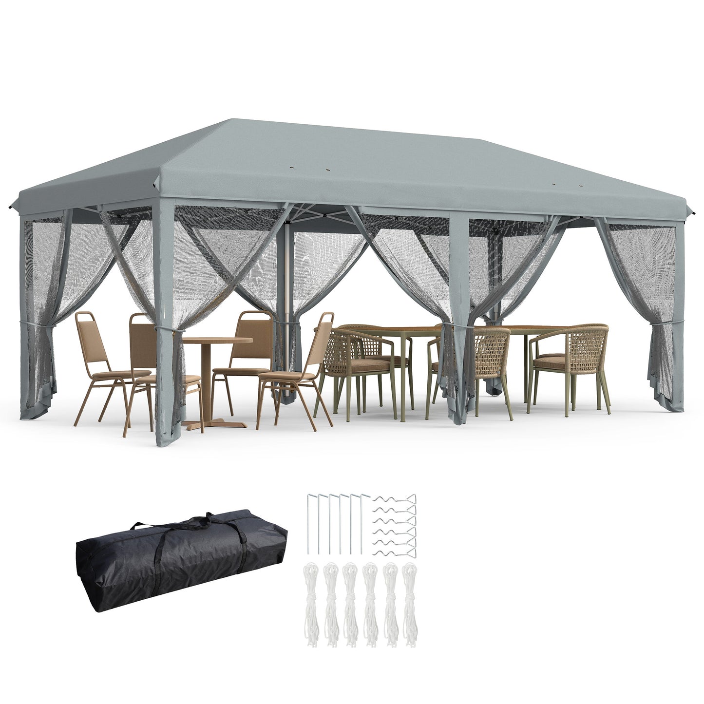 6 x 3m Pop Up Party Tent Canopy with 6 Removable Sidewalls Grey