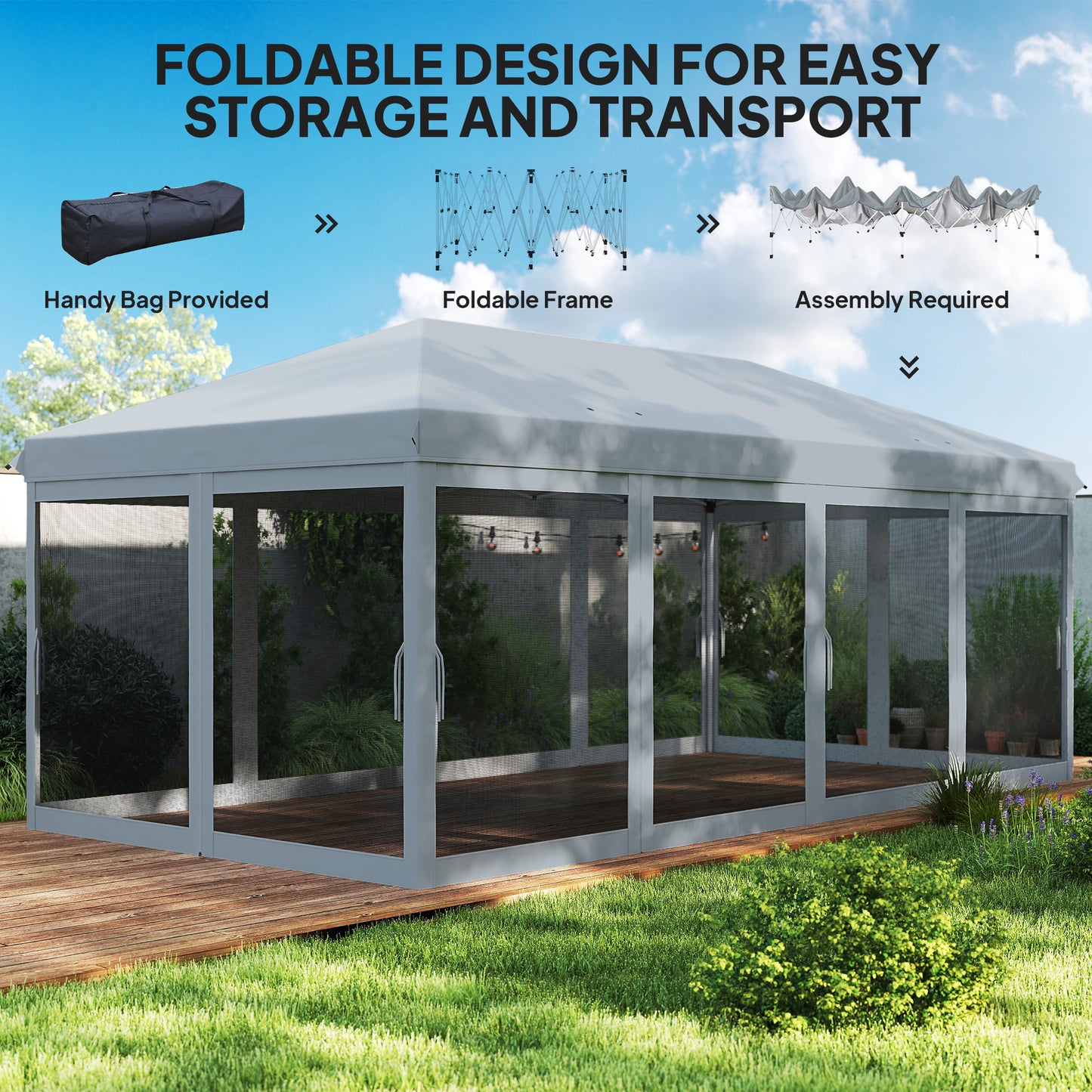6 x 3m Pop Up Party Tent Canopy with 6 Removable Sidewalls Grey