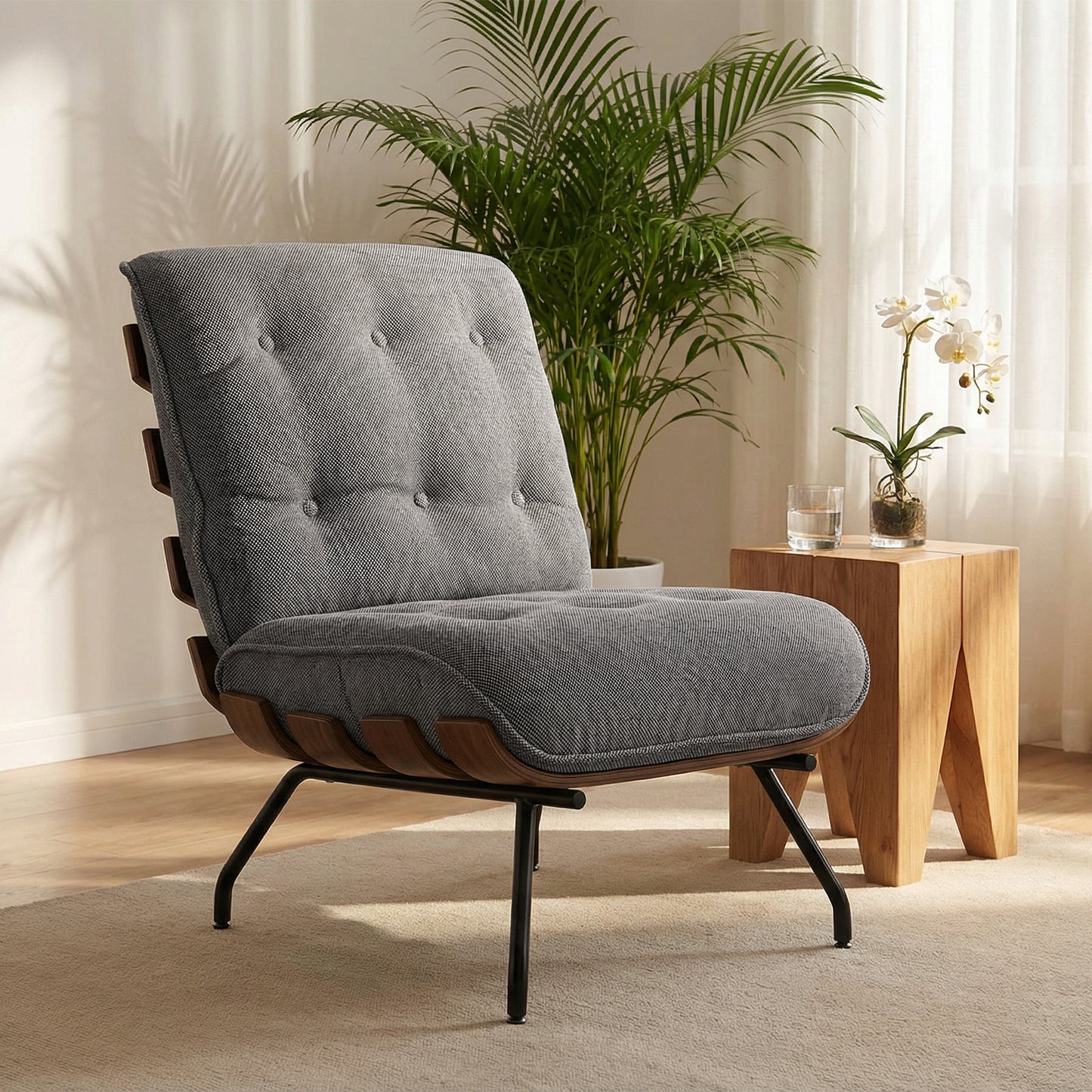 Accent Chair, Reading Chair with Spring Cushion, Dark Grey