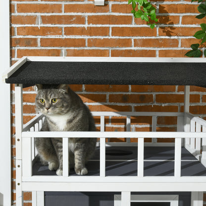 Wooden Outdoor Cat House 3-Tier Kitten Shelter w/ Tilted Roof Grey