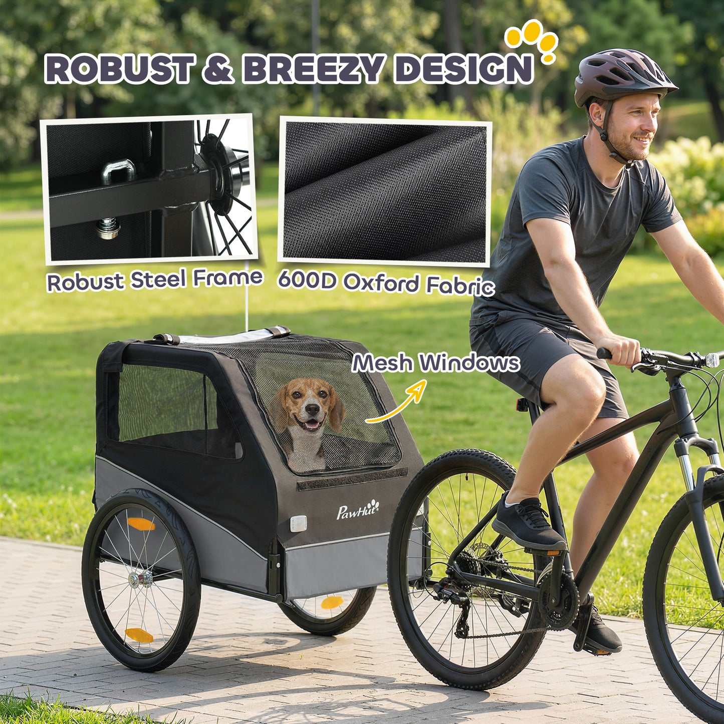 Dog Bike Trailer, Pet Cart Bicycle Carrier for Small and Medium Pets with 20" Inflatable Rubber Wheels, Universal Bicycle Coupler, Reflectors, Flag, Internal Leash, Support Up to 20kg, Grey