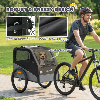 Dog Bike Trailer, Pet Cart Bicycle Carrier for Small and Medium Pets with 20" Inflatable Rubber Wheels, Universal Bicycle Coupler, Reflectors, Flag, Internal Leash, Support Up to 20kg, Grey