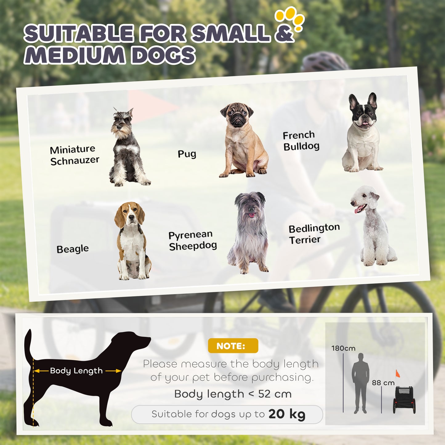 Dog Bike Trailer, Pet Cart Bicycle Carrier for Small and Medium Pets with 20" Inflatable Rubber Wheels, Universal Bicycle Coupler, Reflectors, Flag, Internal Leash, Support Up to 20kg, Grey