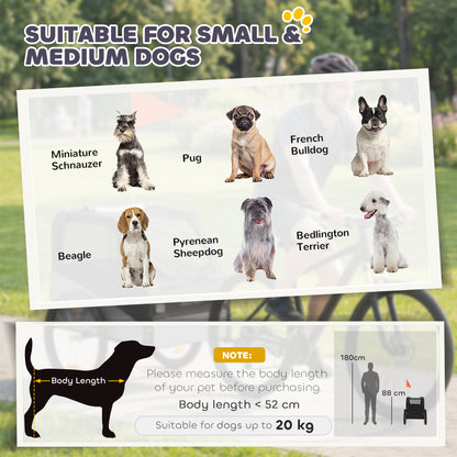 Dog Bike Trailer, Pet Cart Bicycle Carrier for Small and Medium Pets with 20" Inflatable Rubber Wheels, Universal Bicycle Coupler, Reflectors, Flag, Internal Leash, Support Up to 20kg, Grey