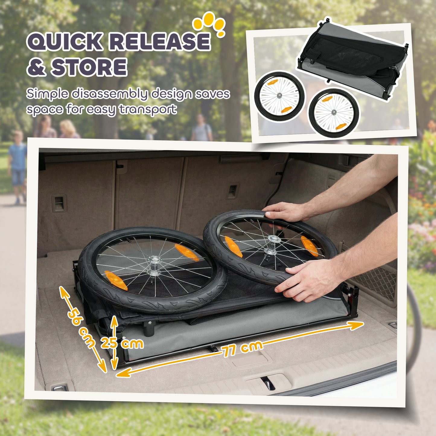 Dog Bike Trailer, Pet Cart Bicycle Carrier for Small and Medium Pets with 20" Inflatable Rubber Wheels, Universal Bicycle Coupler, Reflectors, Flag, Internal Leash, Support Up to 20kg, Grey