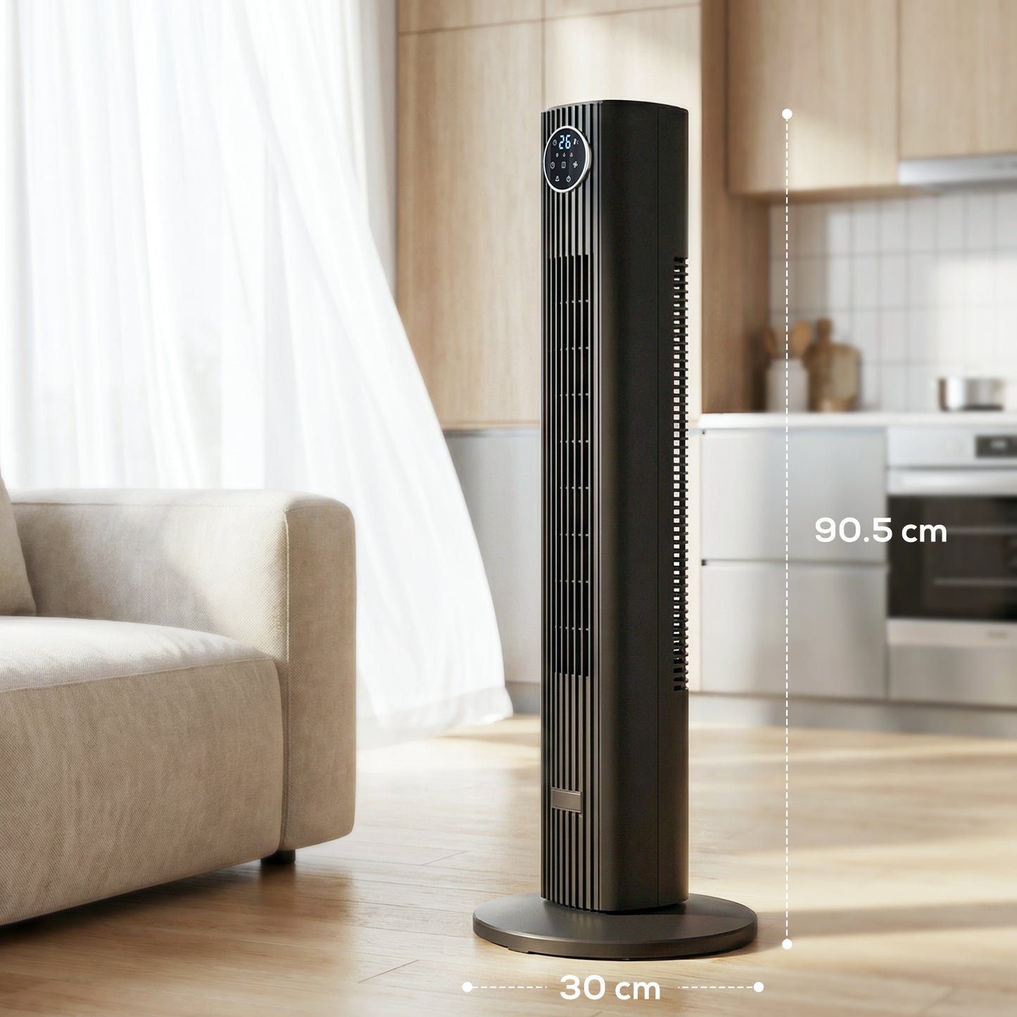 28dB Tower Fan for Bedroom, 26 ft/s Velocity Standing Fan, Black