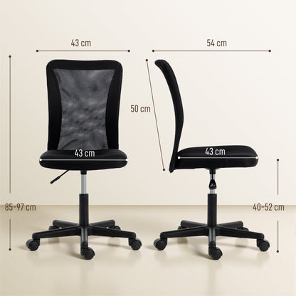 Vinsetto Armless Office Chair, Swivel Desk Chair w/ Adjustable Height, Black