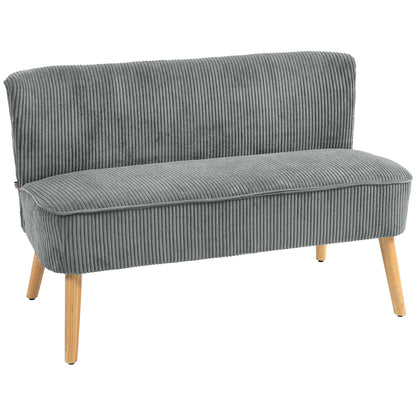 Corduroy Double Sofa w/ Wood Frame Foam Padding High Back, Grey