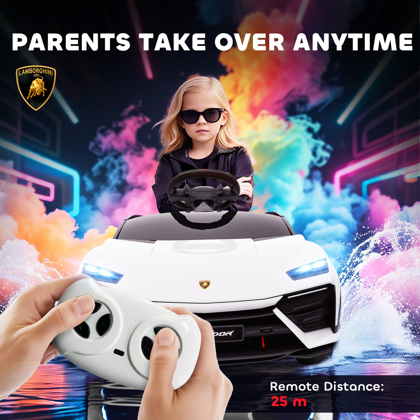 Licensed Lamborghini Electric Ride On Car with Suspension, White