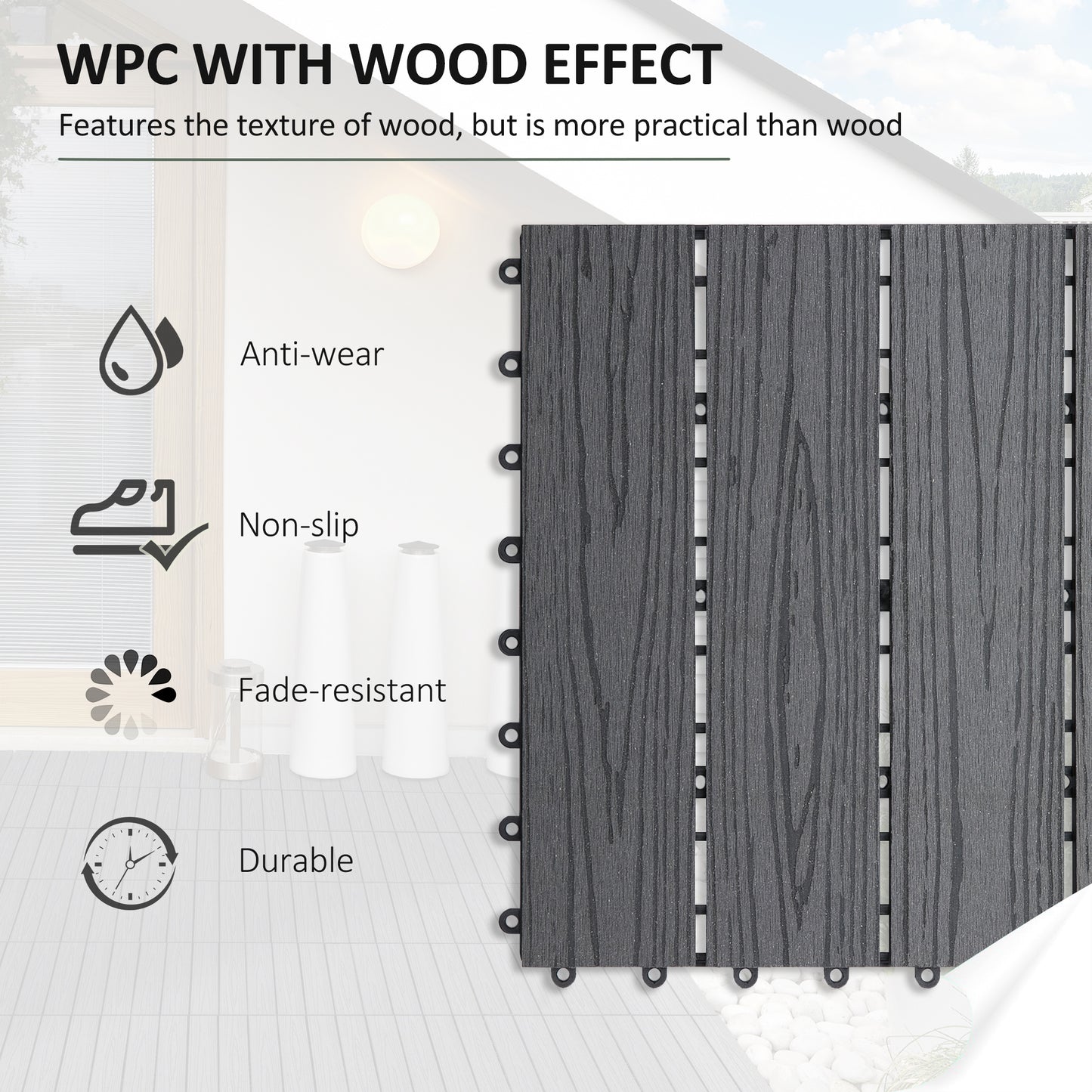 Interlocking Decking Tiles, Interlocking Patio Paving Slabs, Grey