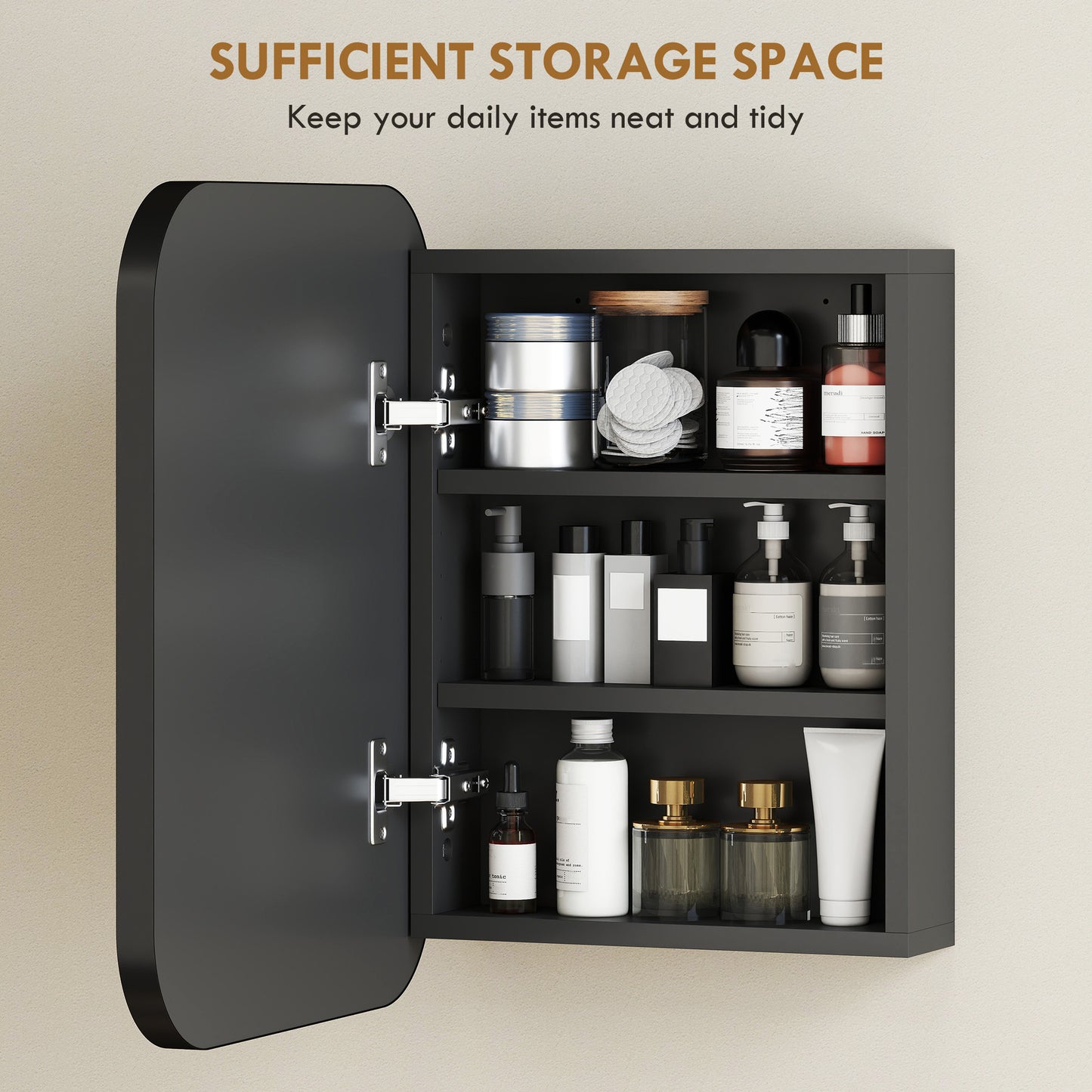 Wall Mounted Bathroom Cabinet with Mirror Adjustable Shelves Black