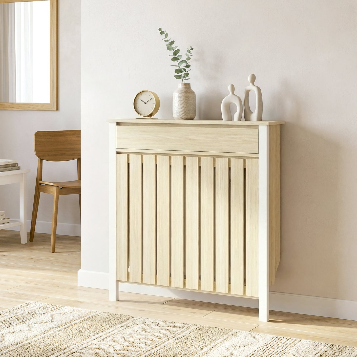 Radiator Cover with Drawer and Vertical Slats Oak