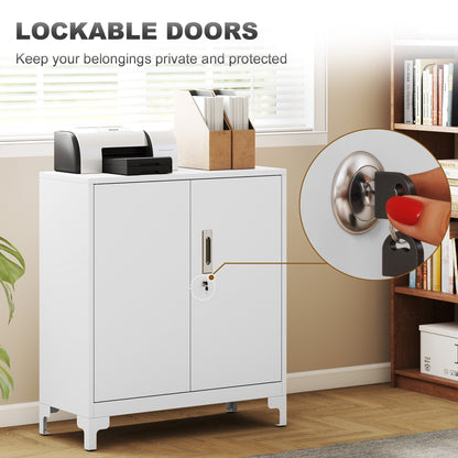 Lockable Metal Filing Cabinet, 2-Tier Storage Cupboard, White