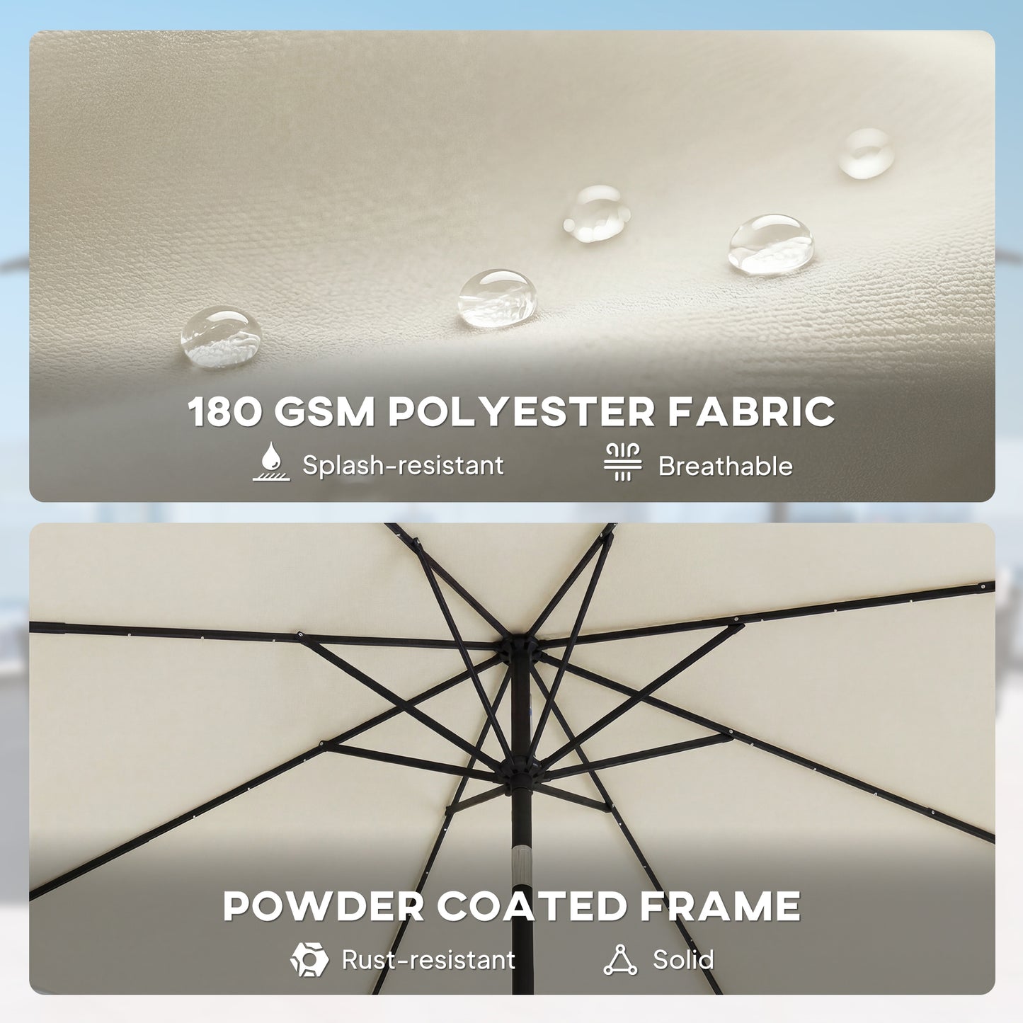 2.6 m Garden Parasol Umbrella with Light, Outdoor Patio Umbrella