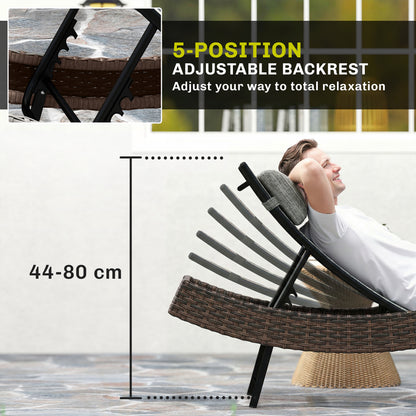 Rattan Sun Lounger with 5 Position Back, Texteline Seat, Brown